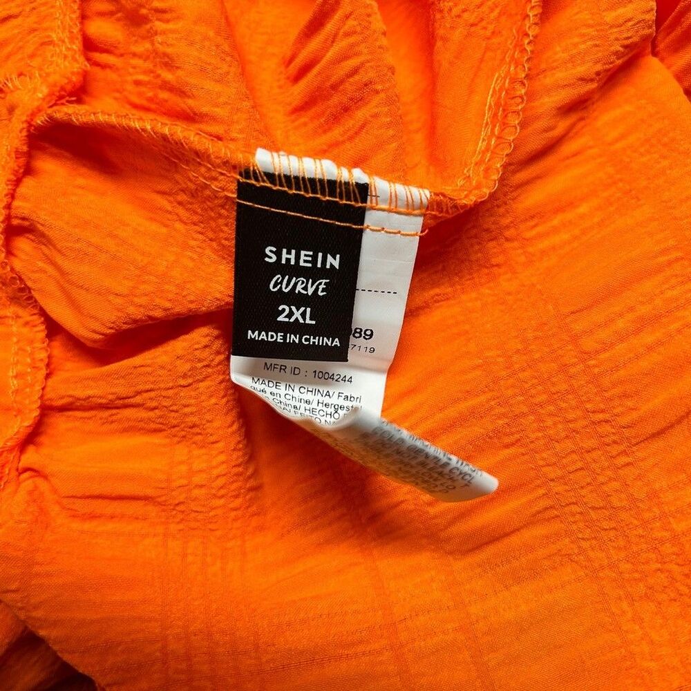 Shein Curve Orange Cami Dress Womens 2XL Smocked Ruffle Hem Textured Slip Dress - Picture 7 of 9